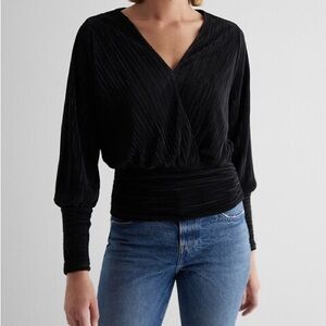 Express Pleated V-Neck Long Sleeve Top